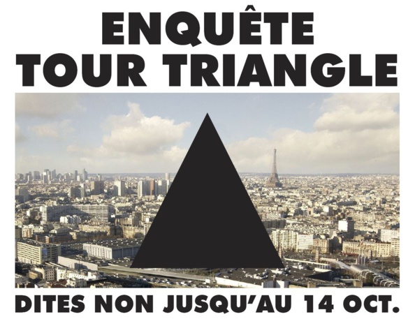 Plus que 3 jours pour réagir à l’enquête publique de la Tour Triangle à la Mairie du 15e ! Plus que 3 jours pour réagir à l’enquête publique de la Tour Triangle à la Mairie du 15e !