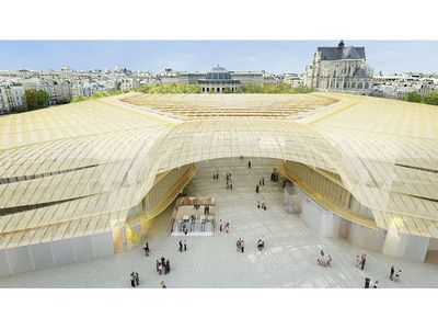 Une image truquée : l'épaisseur du bâtiment le rendra opaque et nul ne verra St Eustache ou la bourse de commerce depuis le sol !