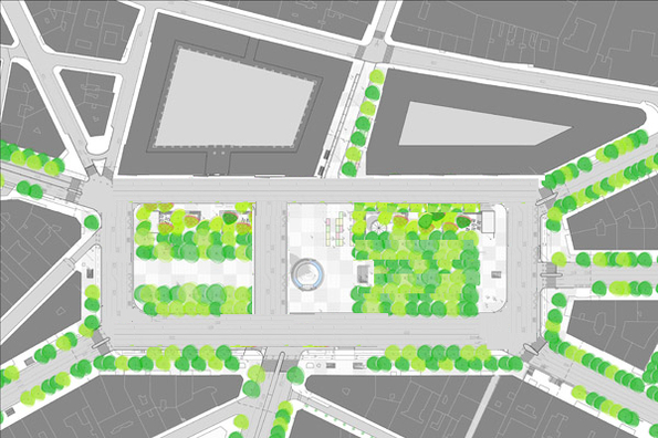 Le projet alternatif : plus d'espace pour les piétons, pas d'atteinte majeure à la circulation Le projet alternatif : plus d'espace pour les piétons, pas d'atteinte majeure à la circulation