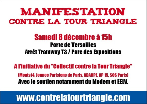 Rappel : demain manifestation contre la tour Triangle ! Appel de Serge Federbusch à soutenir l'action du Collectif !