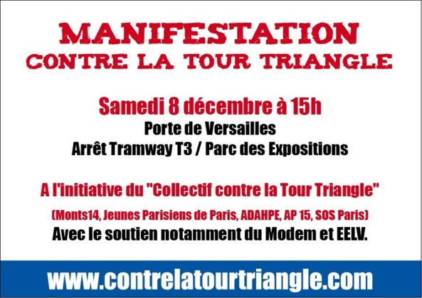 Rappel : demain manifestation contre la tour Triangle ! Appel de Serge Federbusch à soutenir l'action du Collectif ! Rappel : demain manifestation contre la tour Triangle ! Appel de Serge Federbusch à soutenir l'action du Collectif !